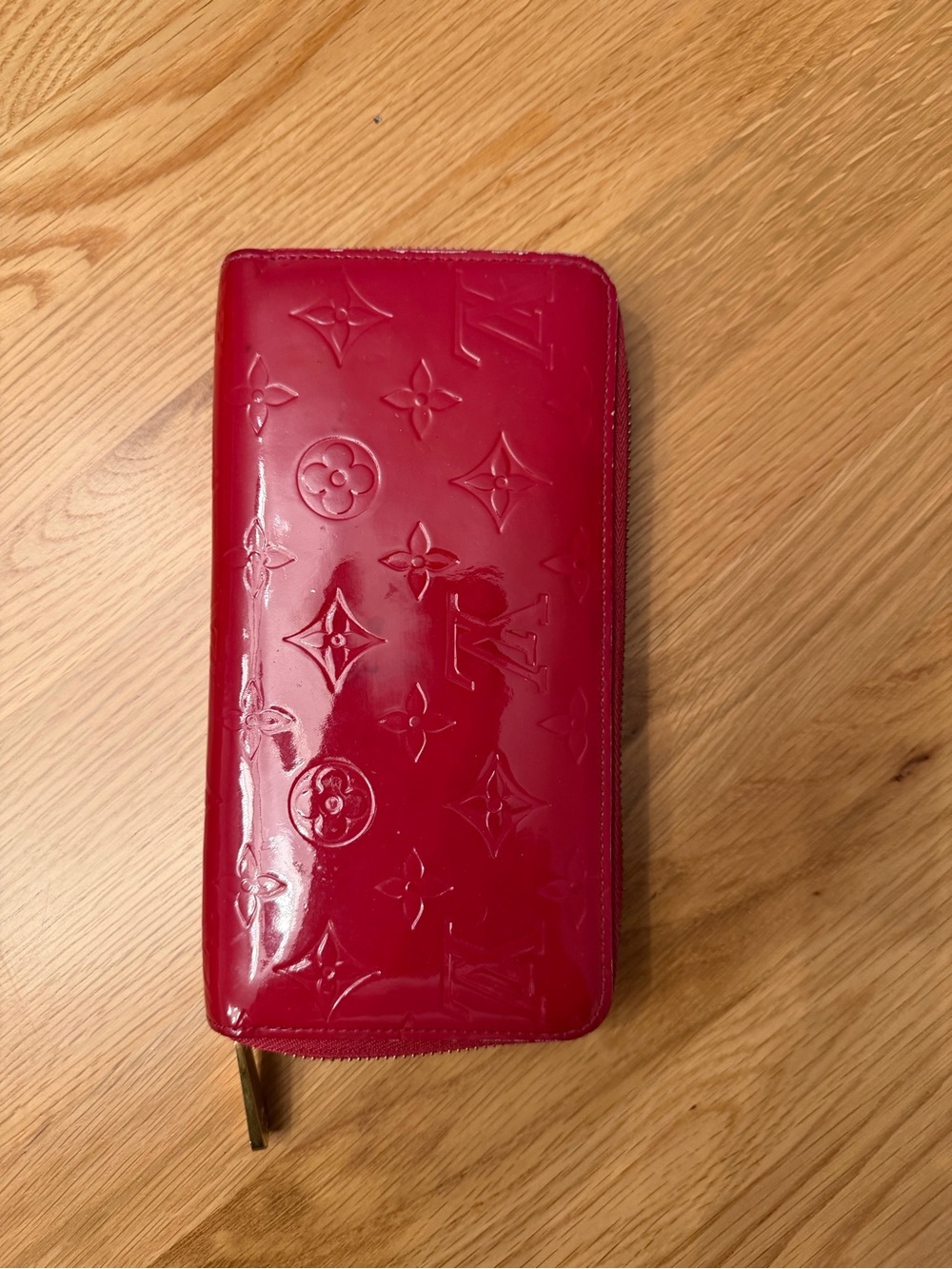 Louis Vuitton Monogram Vernis Red Zip Around Wallet